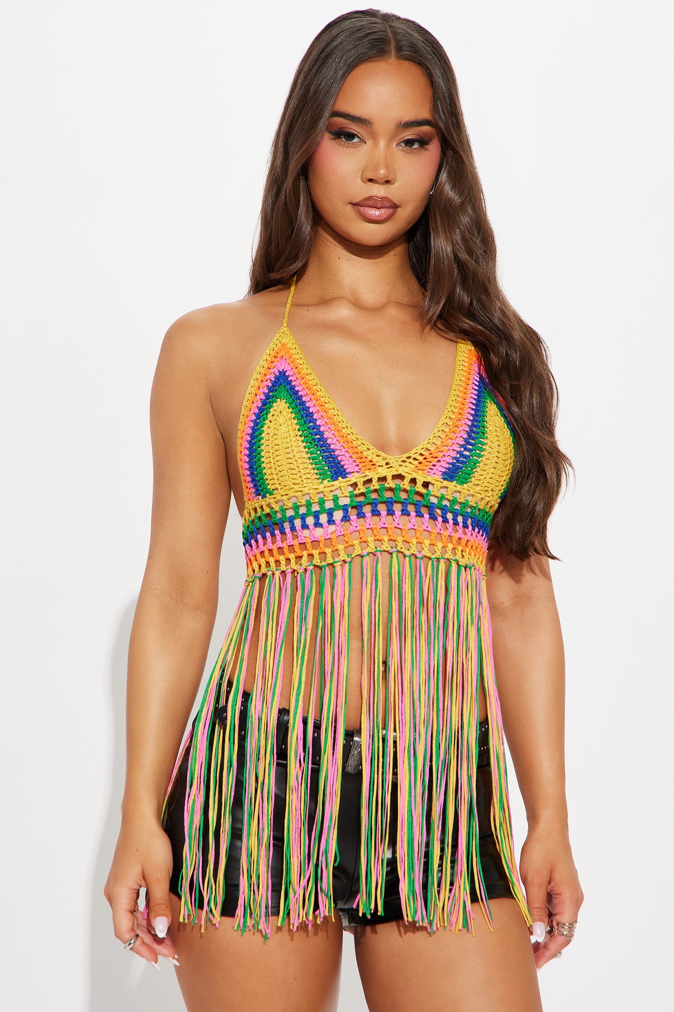 Feel The Vibes Crochet Halter Top - Multi Color