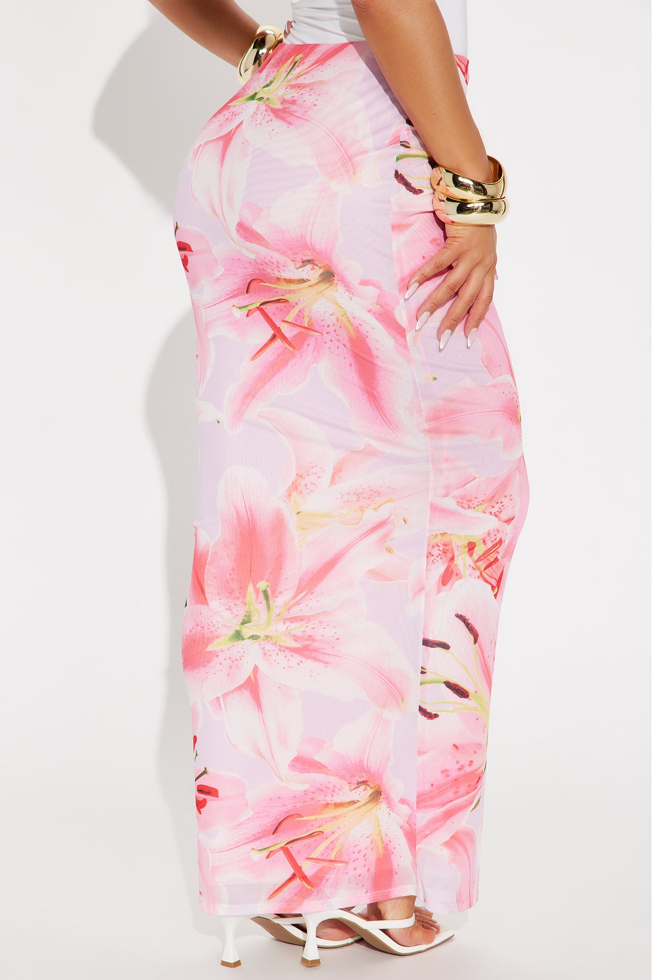 Late Nights In Santorini Floral Mesh Maxi Skirt - Pink/combo