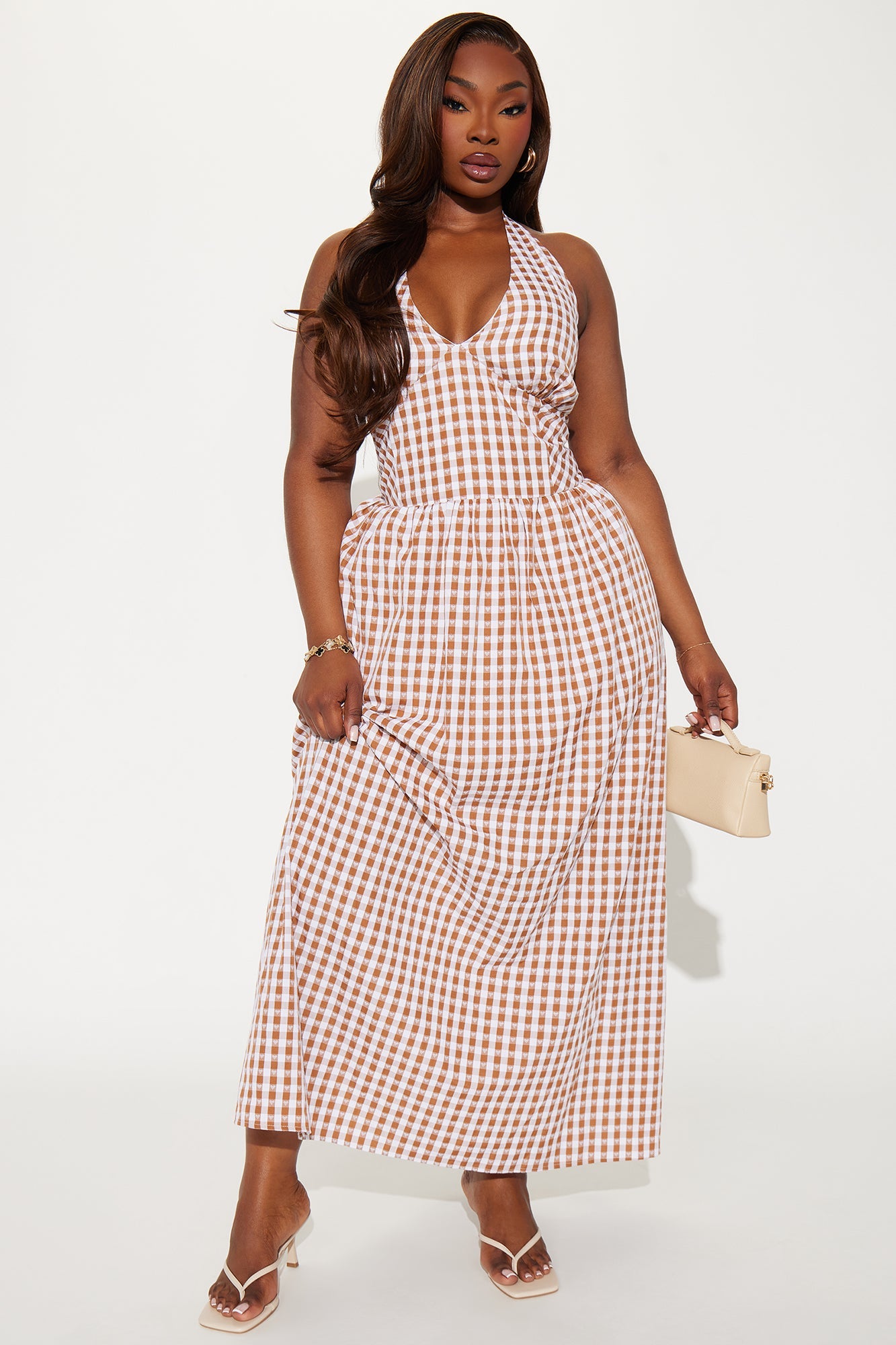 Picnic Girlie Gingham Maxi Dress - Taupe/combo