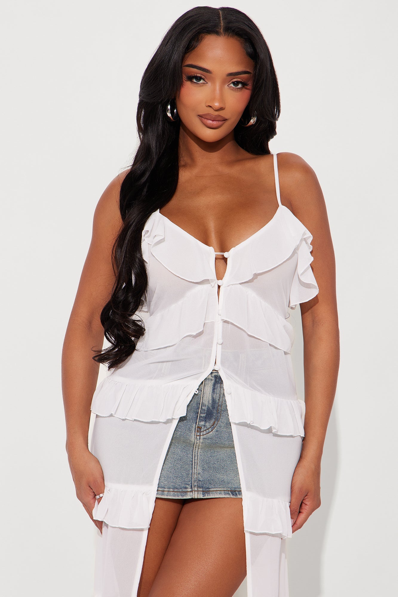 Lorette Ruffle Maxi Top - White