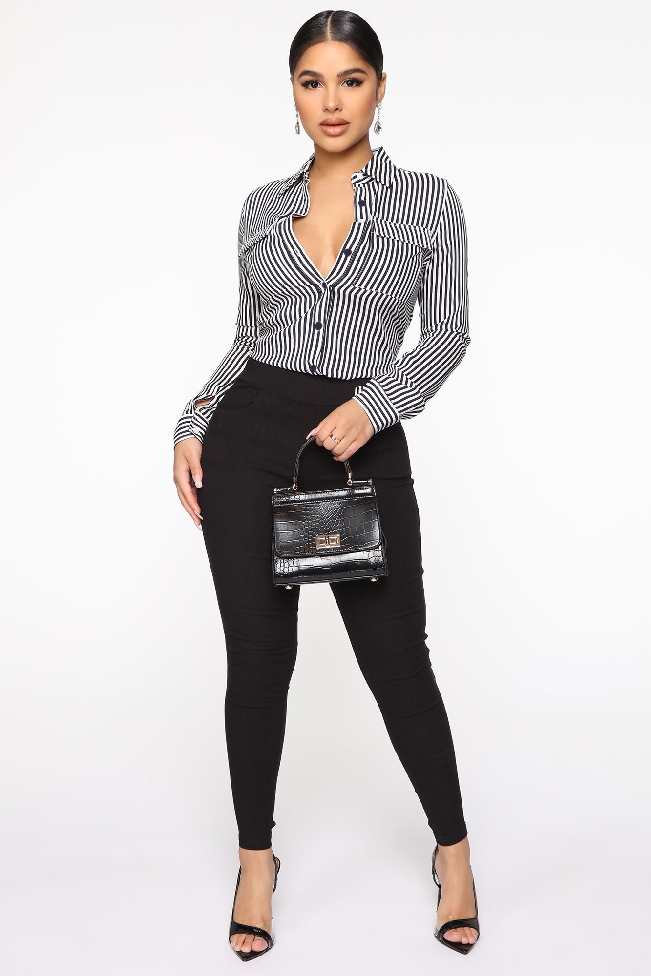 You Better Work Striped Shirt II - Navy/White