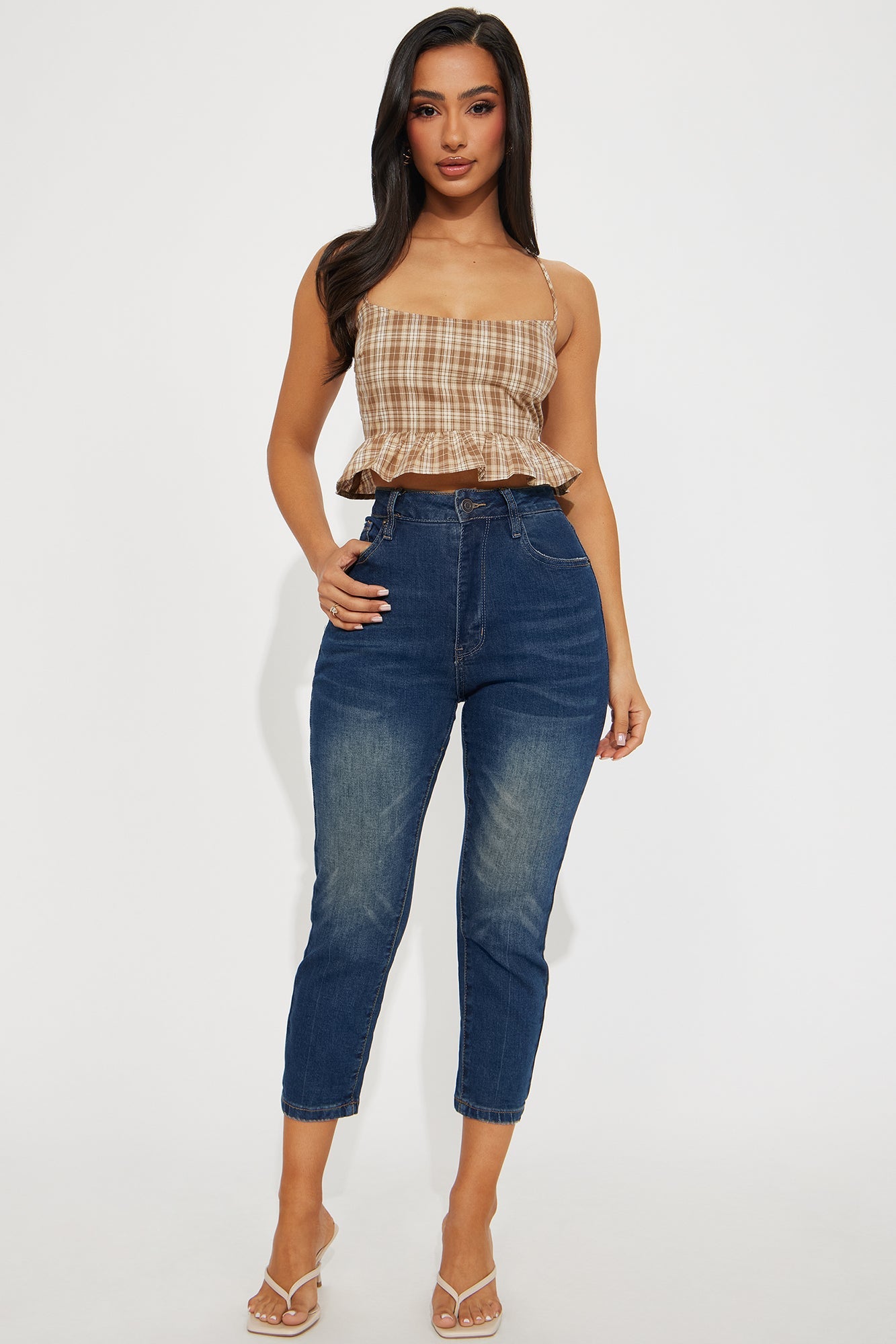 Loren Plaid Cropped Top - Taupe/combo