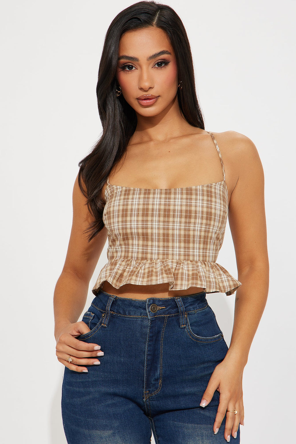 Loren Plaid Cropped Top - Taupe/combo