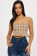 Loren Plaid Cropped Top - Taupe/combo
