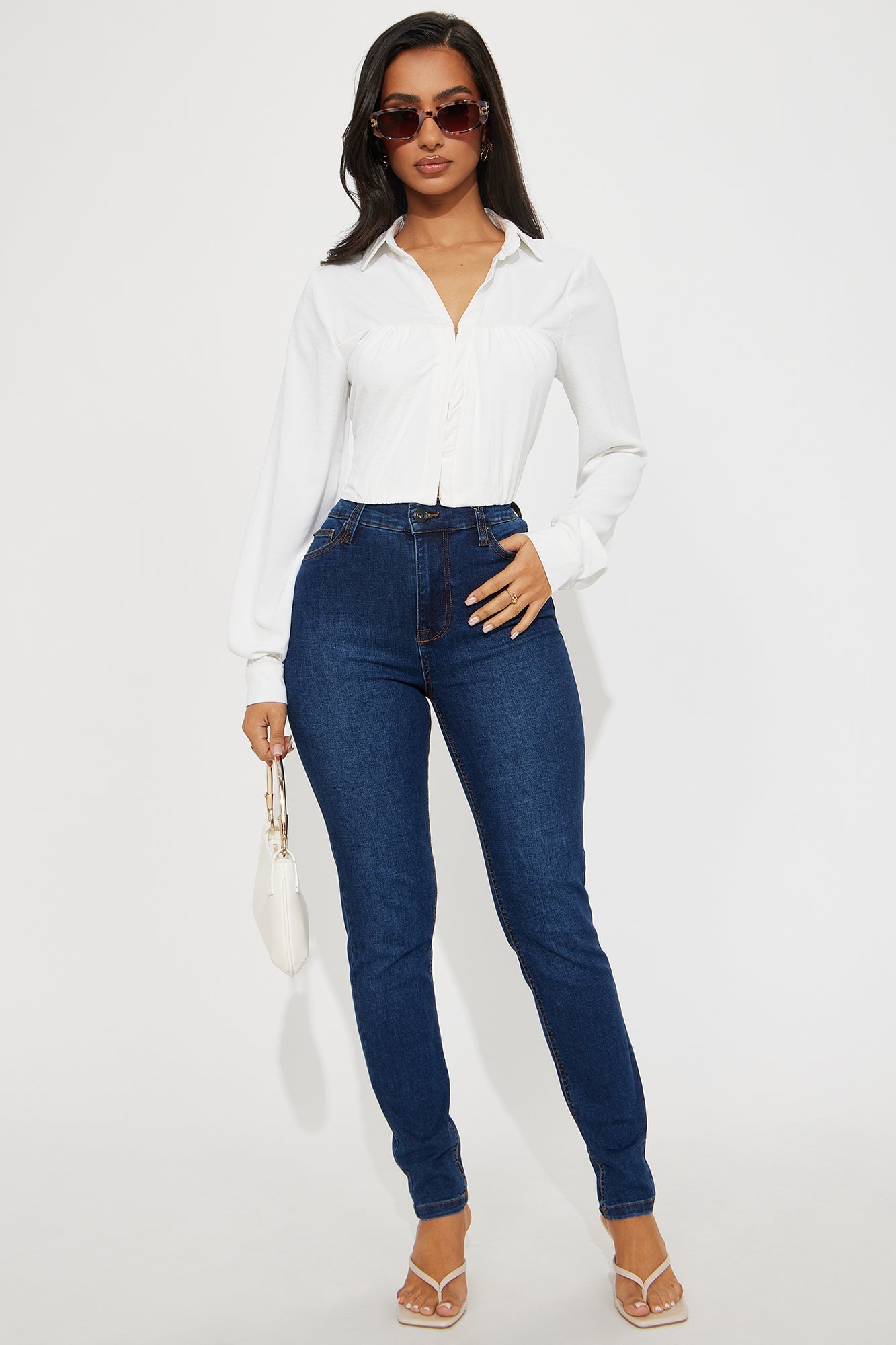 Lorena Cropped Hook And Eye Blouse Top - Off White