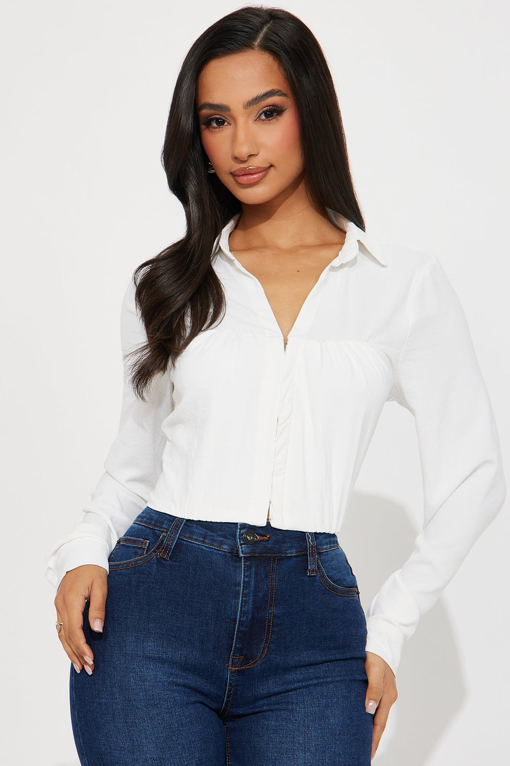 Lorena Cropped Hook And Eye Blouse Top - Off White