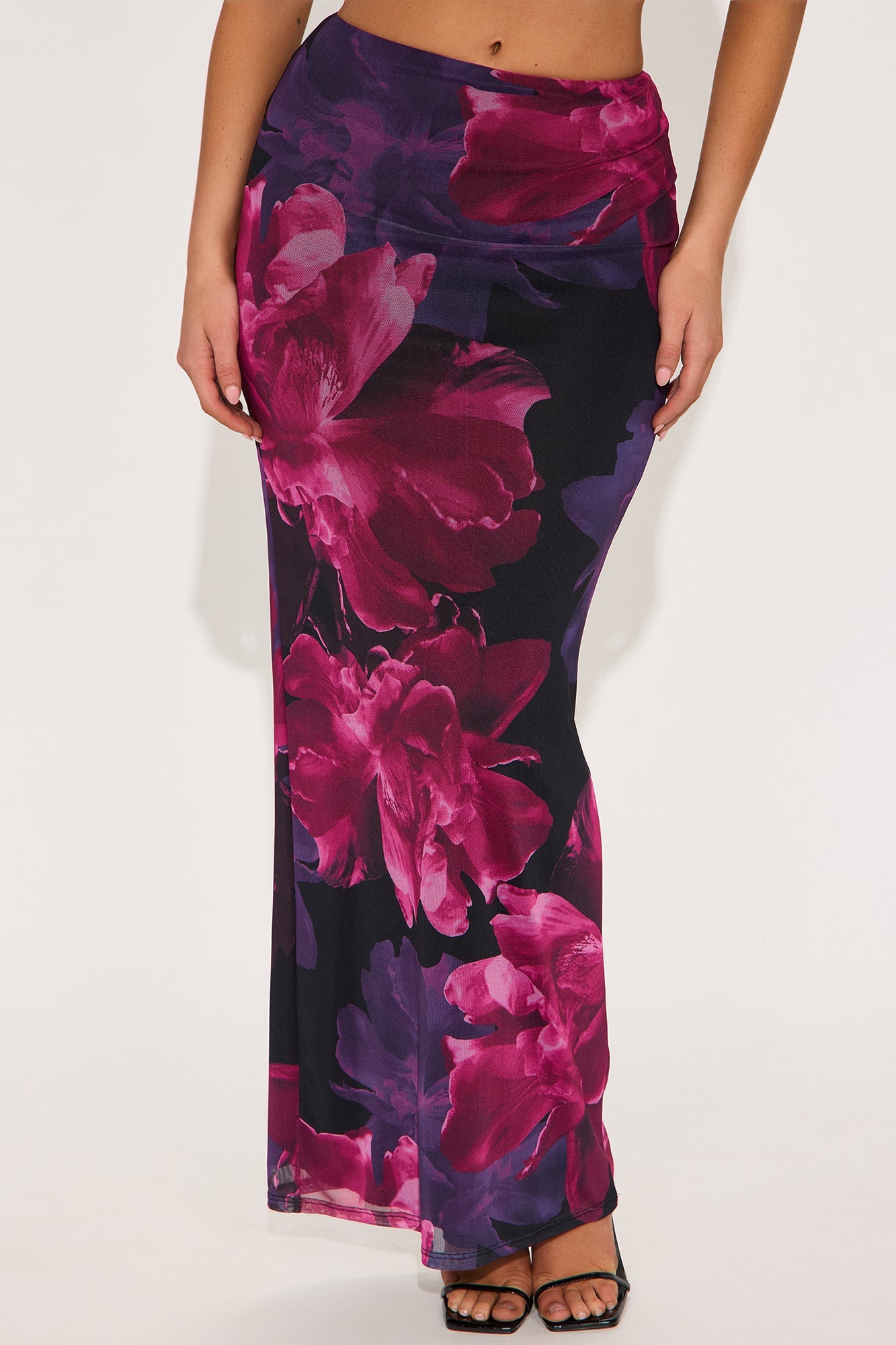 Midnight Bloom Mesh Maxi Skirt - Black/combo