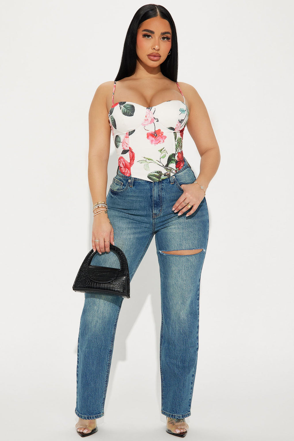 Rosa Floral Corset Top - White/combo