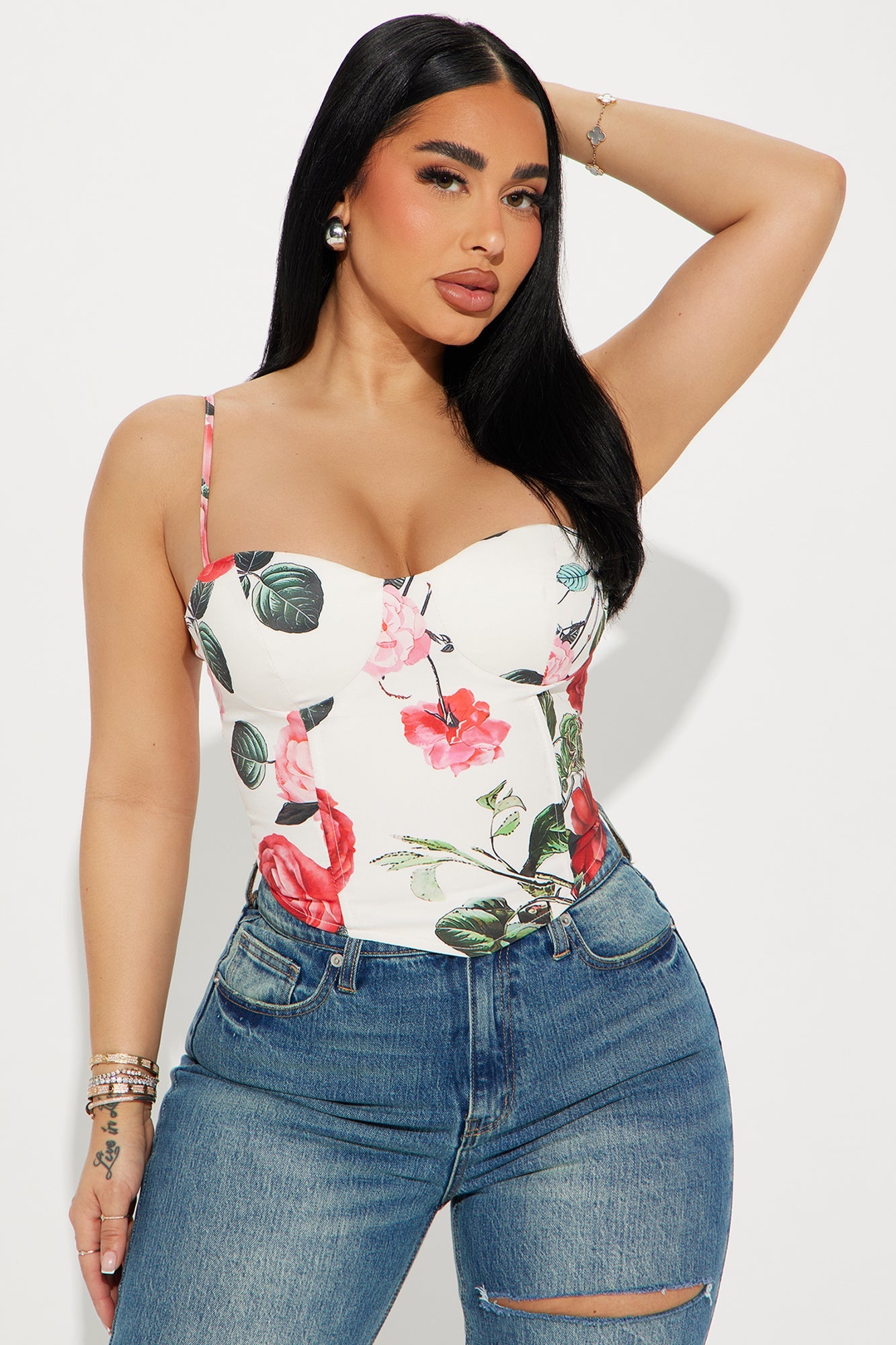 Rosa Floral Corset Top - White/combo