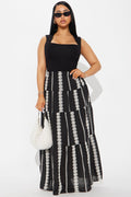 Nerina Embroidered Tiered Maxi Skirt - Black/combo