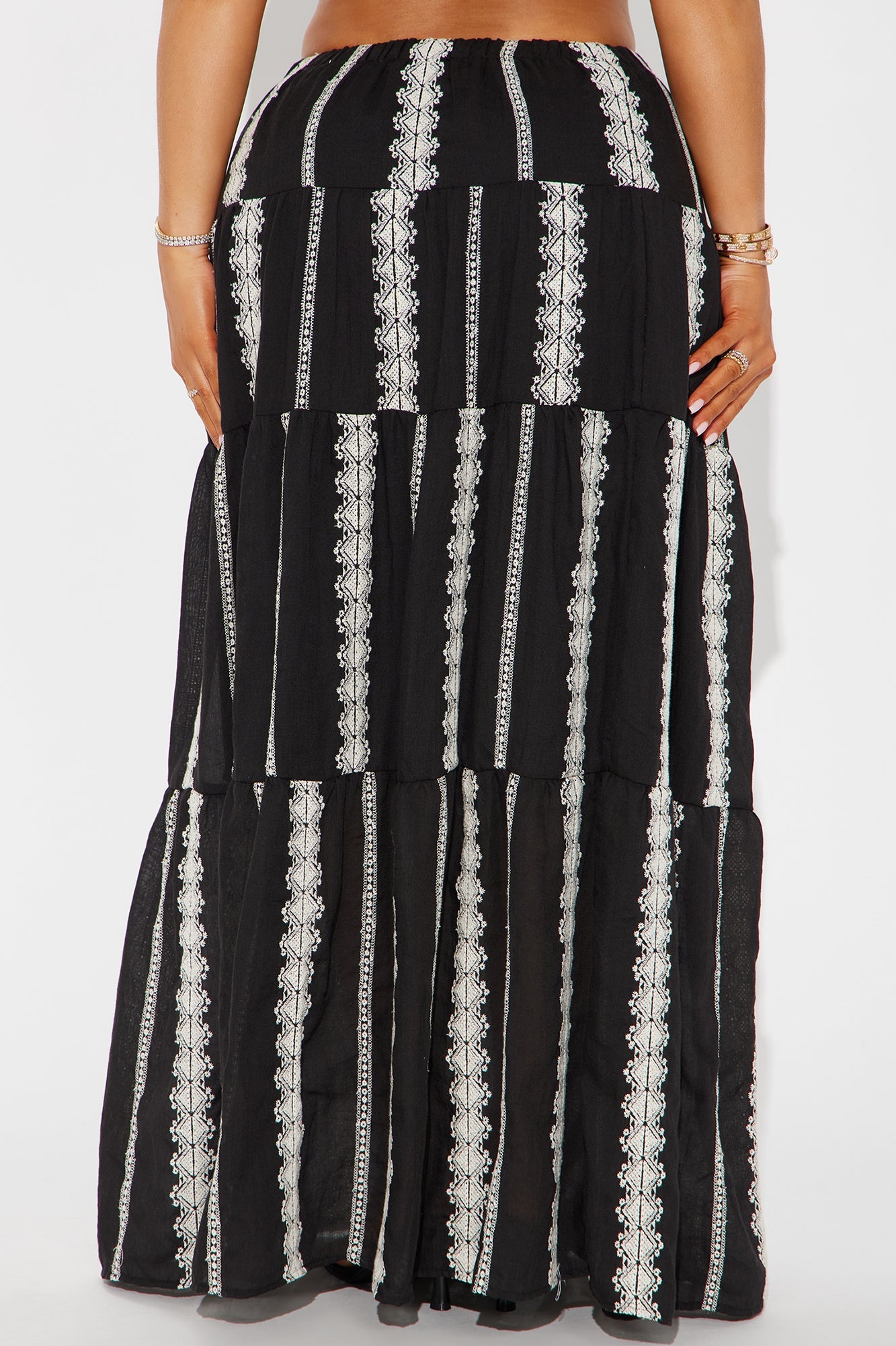 Nerina Embroidered Tiered Maxi Skirt - Black/combo