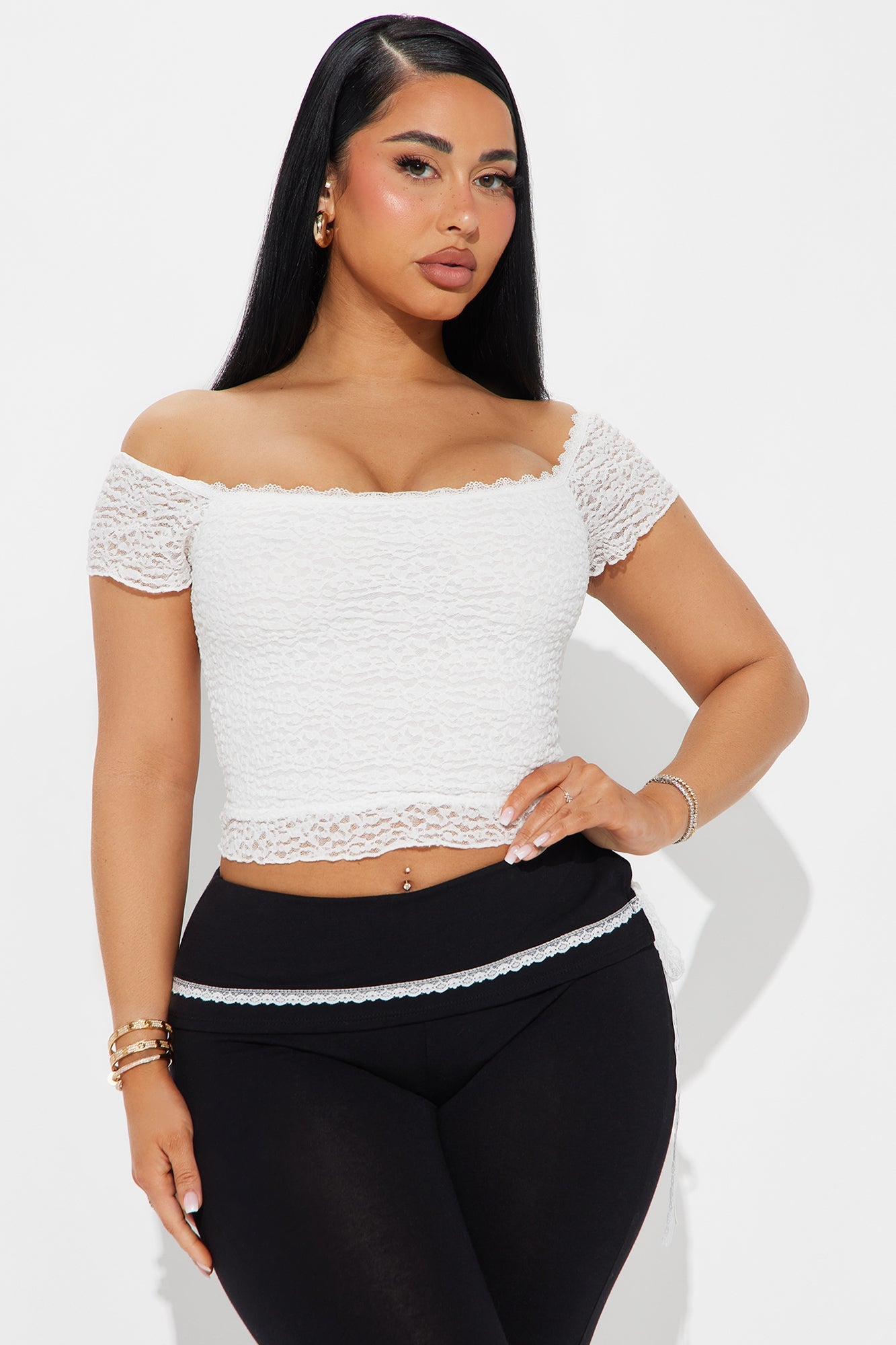 Journee Off Shoulder Lace Top - Off White