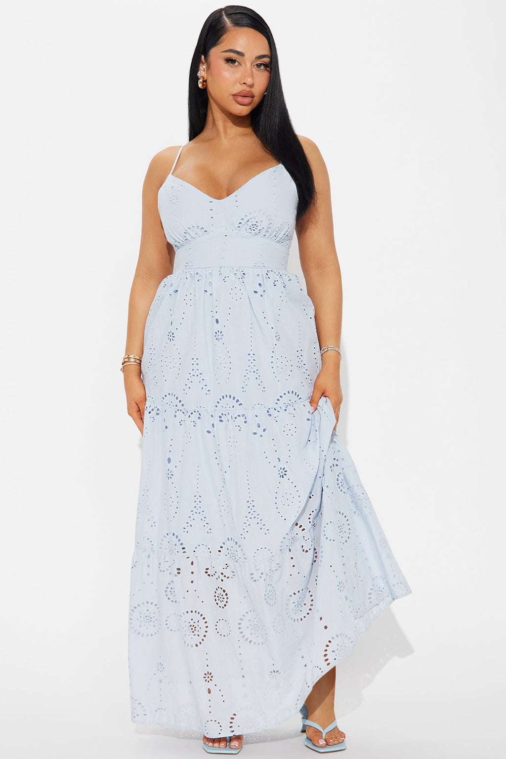 Daisy Delight Eyelet Maxi Dress - Light Blue