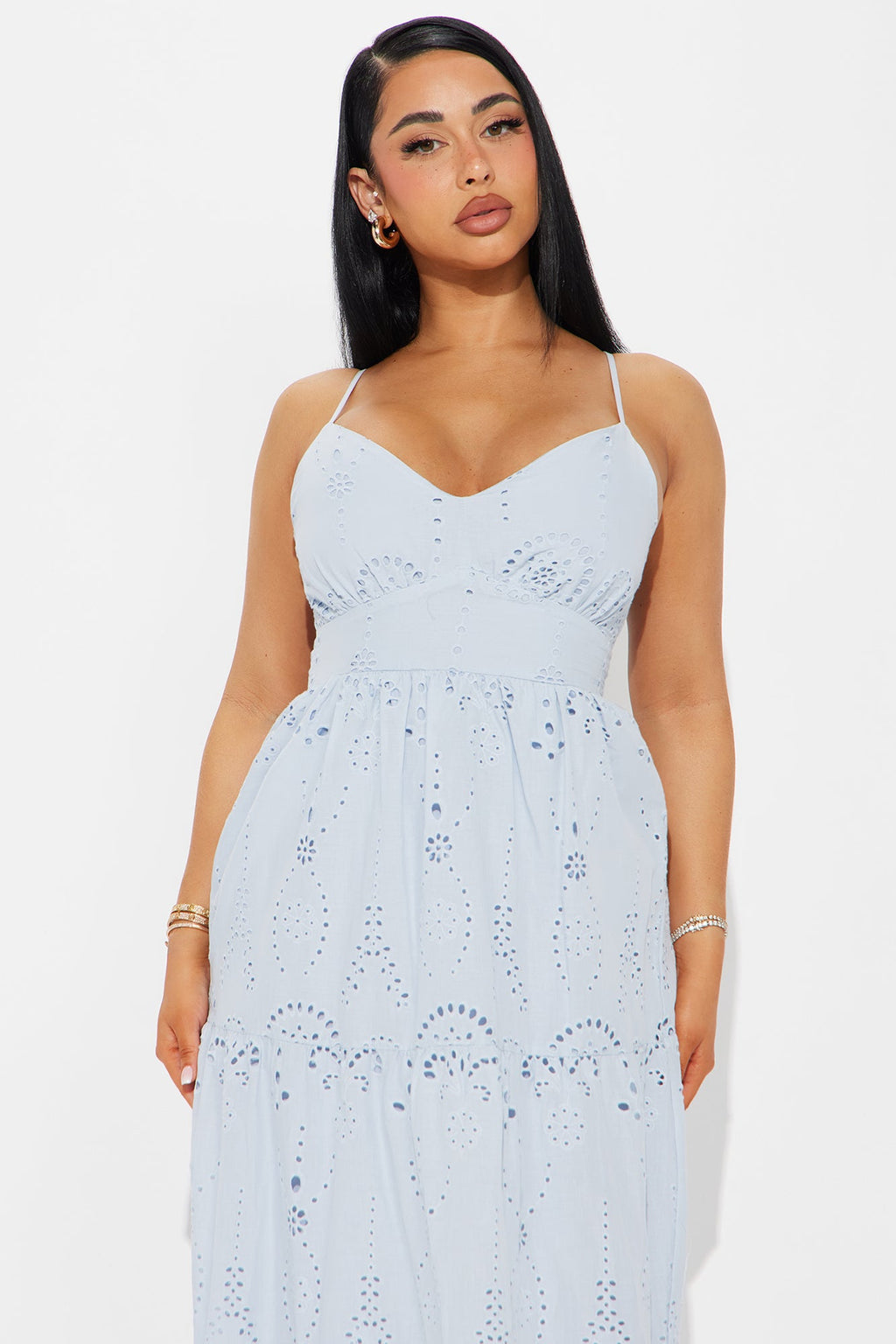 Daisy Delight Eyelet Maxi Dress - Light Blue