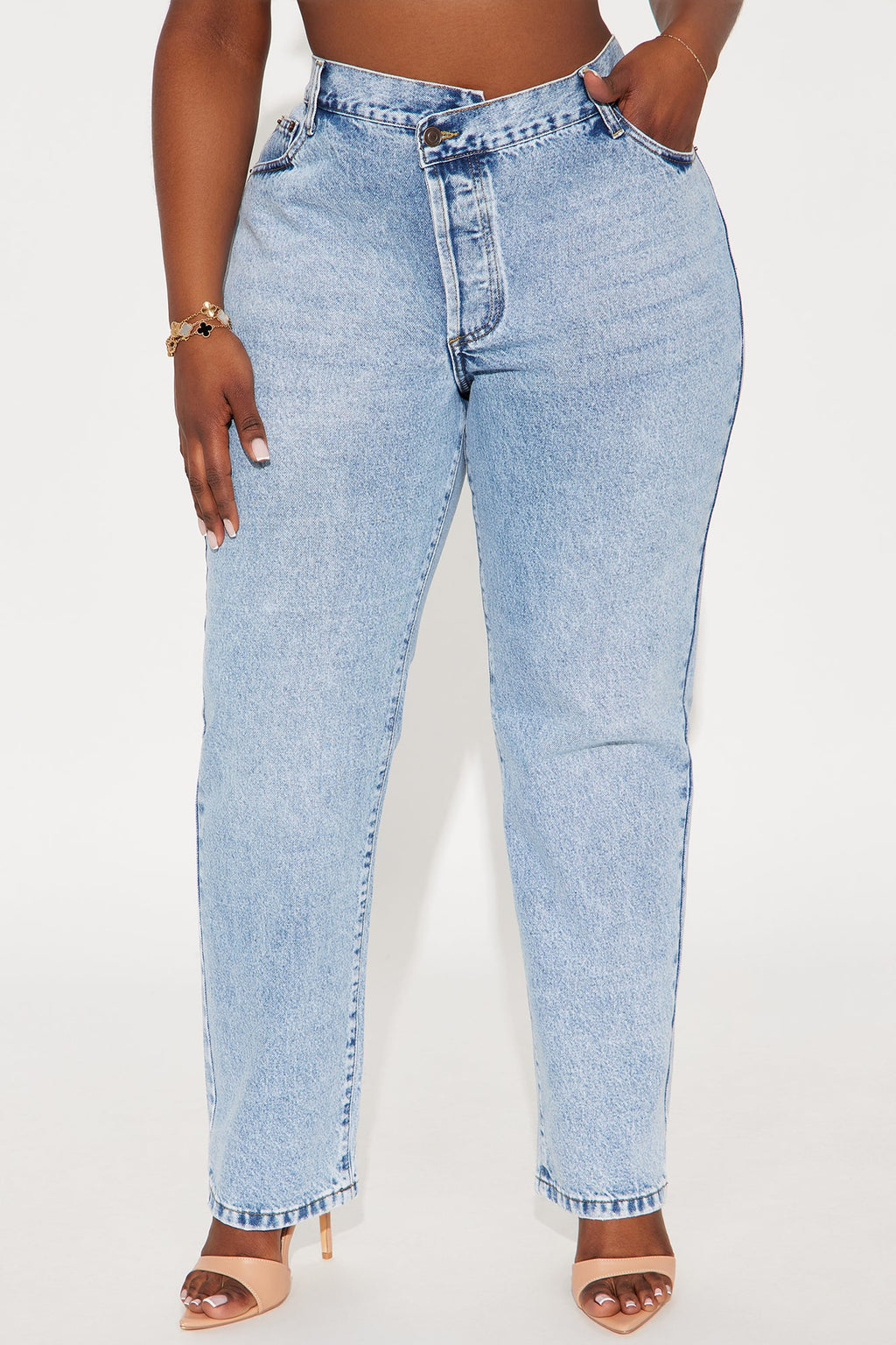 90s Crossover Straight Leg Jeans - Light Blue