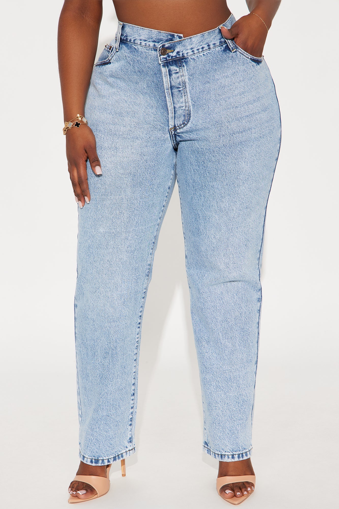 90s Crossover Straight Leg Jeans - Light Blue