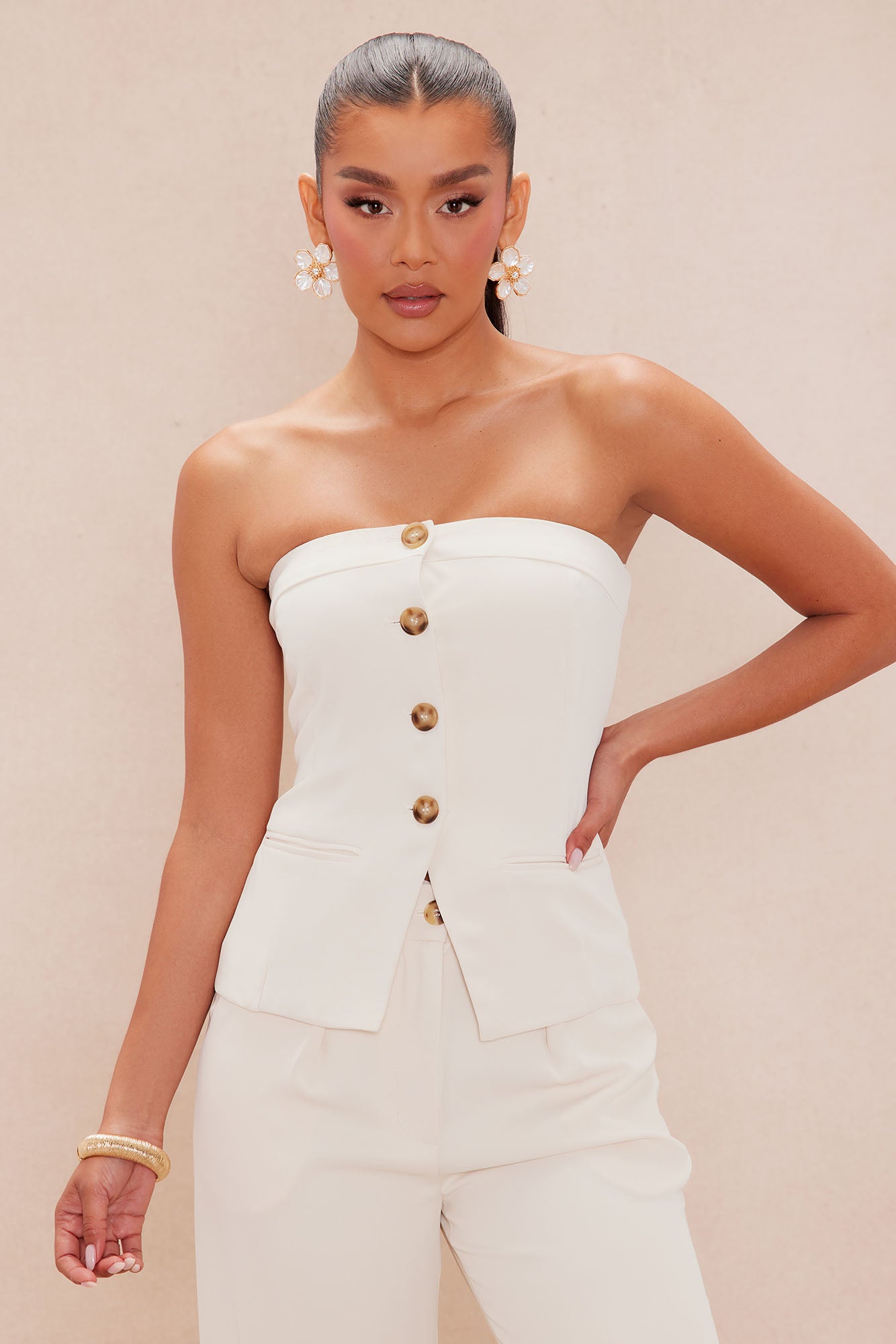 Rosalyn Button Down Top - Cream