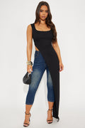 Never Ordinary Long Ribbed Asymmetrical - Black