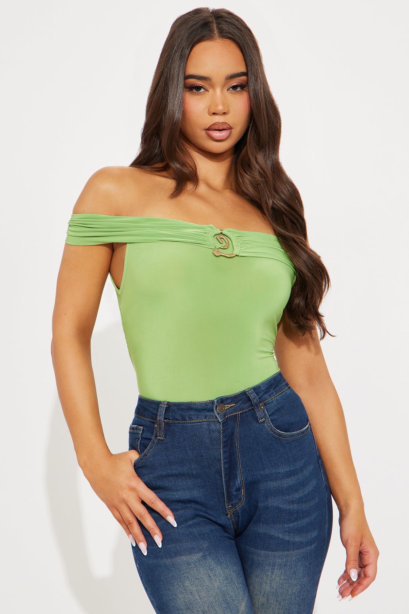 New Views Off Shoulder Top - Green