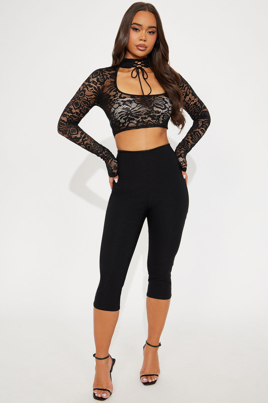 Ivey Lace Mock Neck Long Sleeve Top - Black