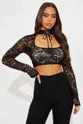 Ivey Lace Mock Neck Long Sleeve Top - Black