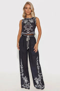 Under The Palm Linen Pant Set - Black