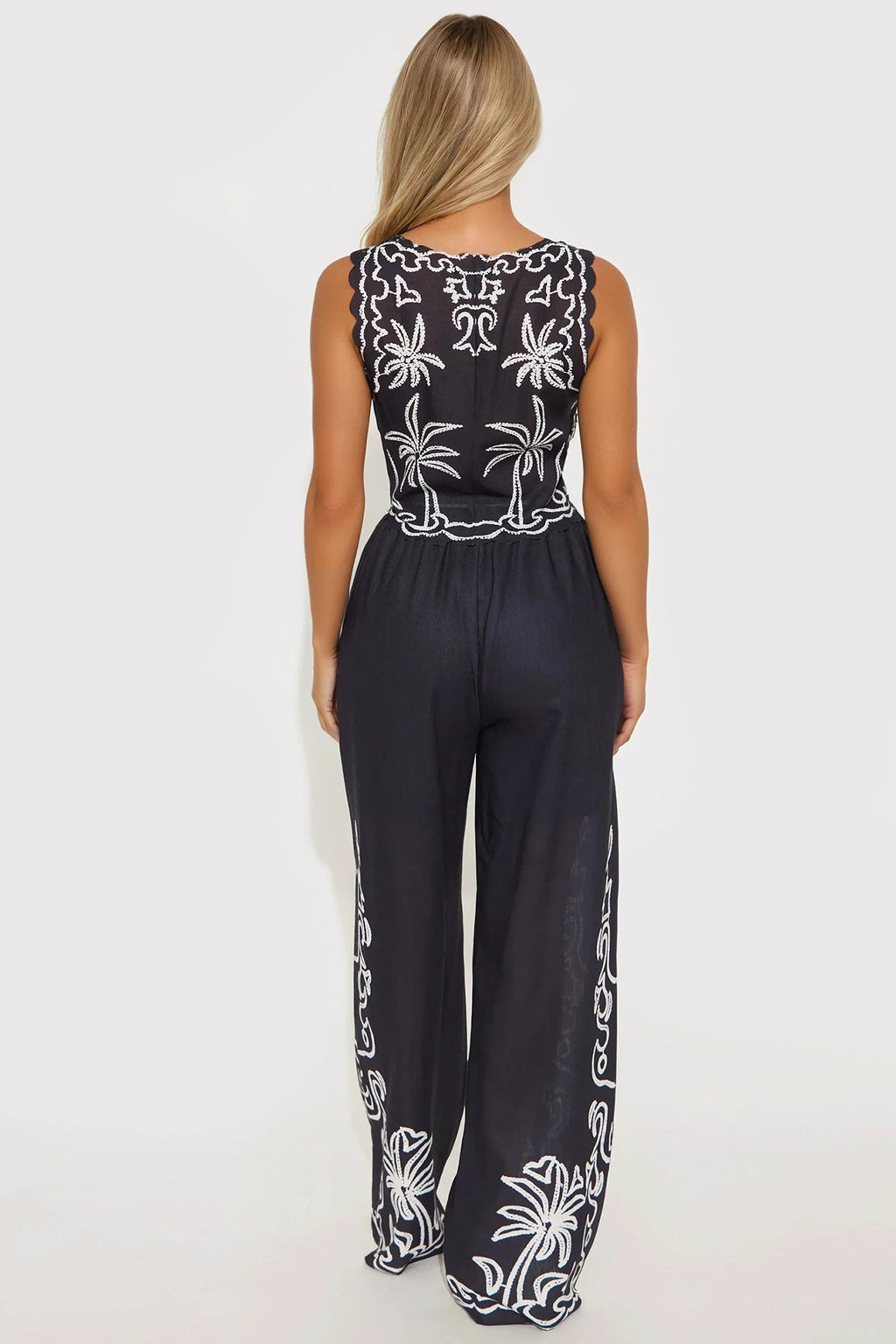 Under The Palm Linen Pant Set - Black