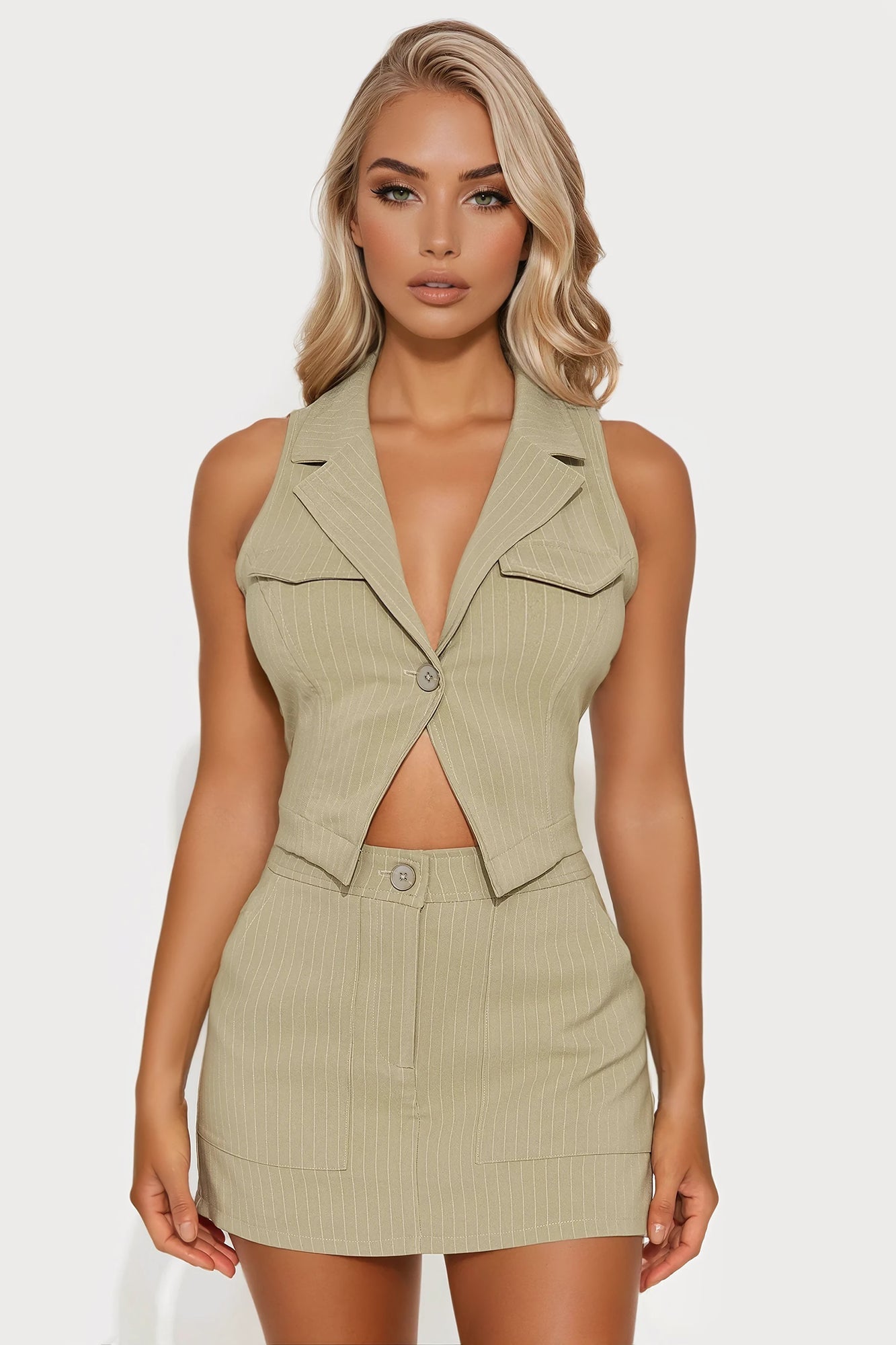 Hold My Hand Pinstripe Skort Set - Olive