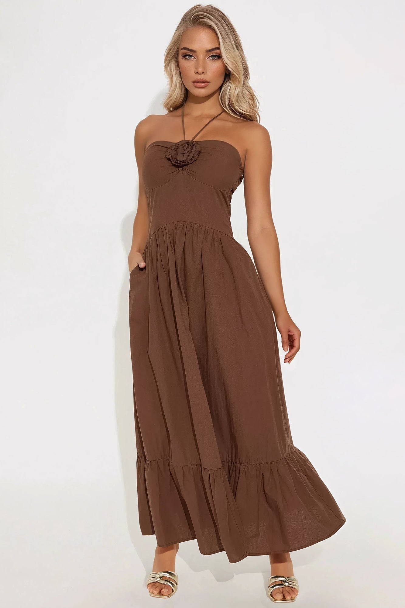 Kylie Halter Maxi Dress - Brown