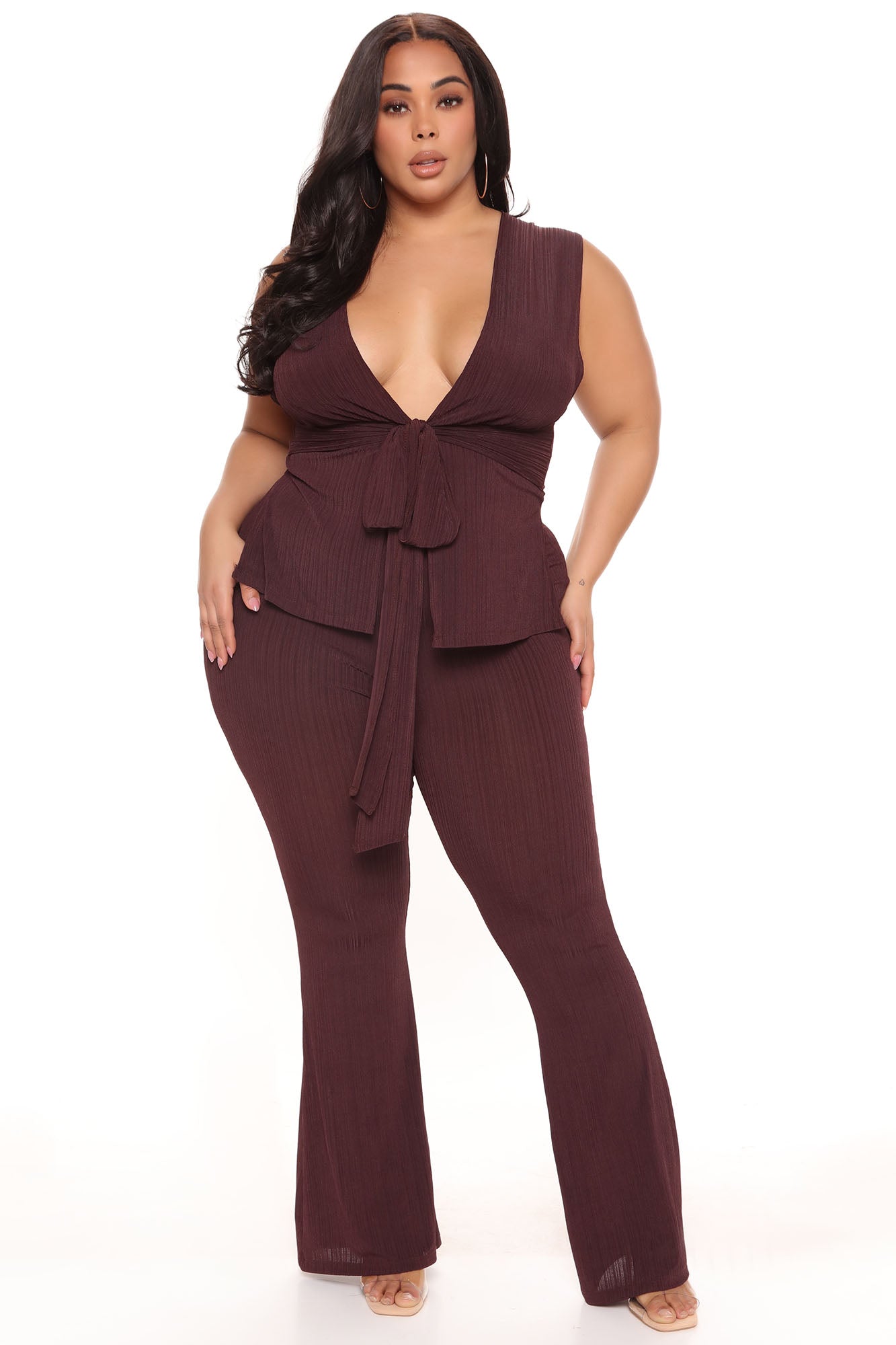 Marceline Ribbed Pant Set 33.5 - Chocolate