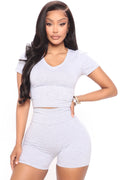 Kaitlyn V Neck Crop Top - Heather Grey