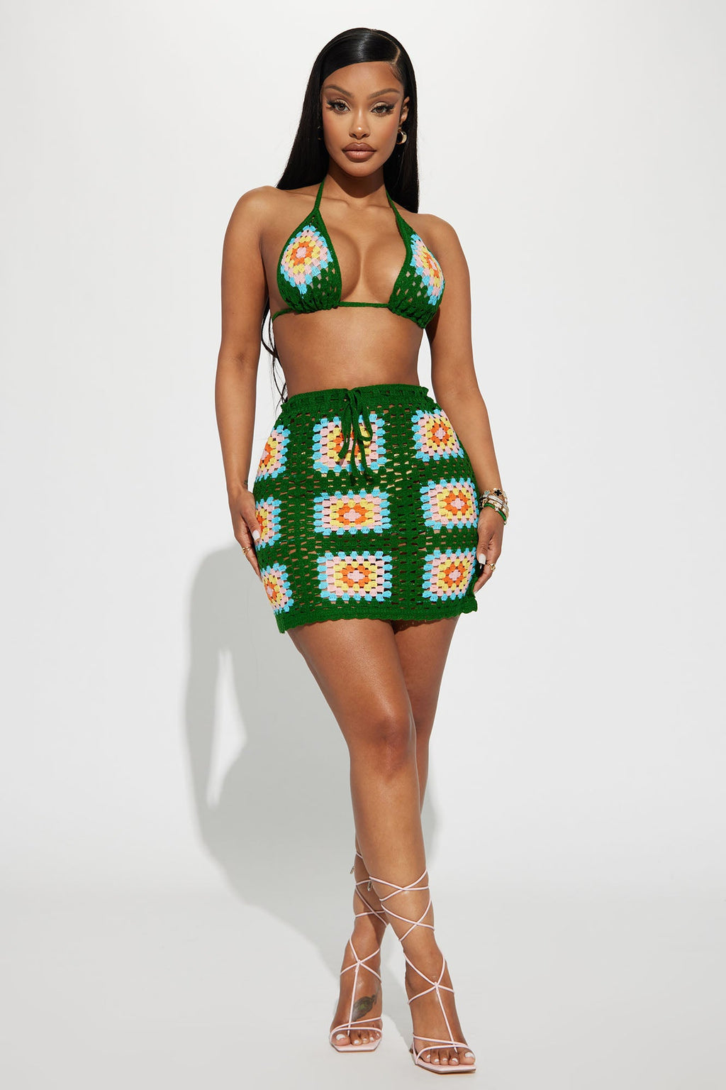 She's Amazing Crochet Skirt Set - Green/combo