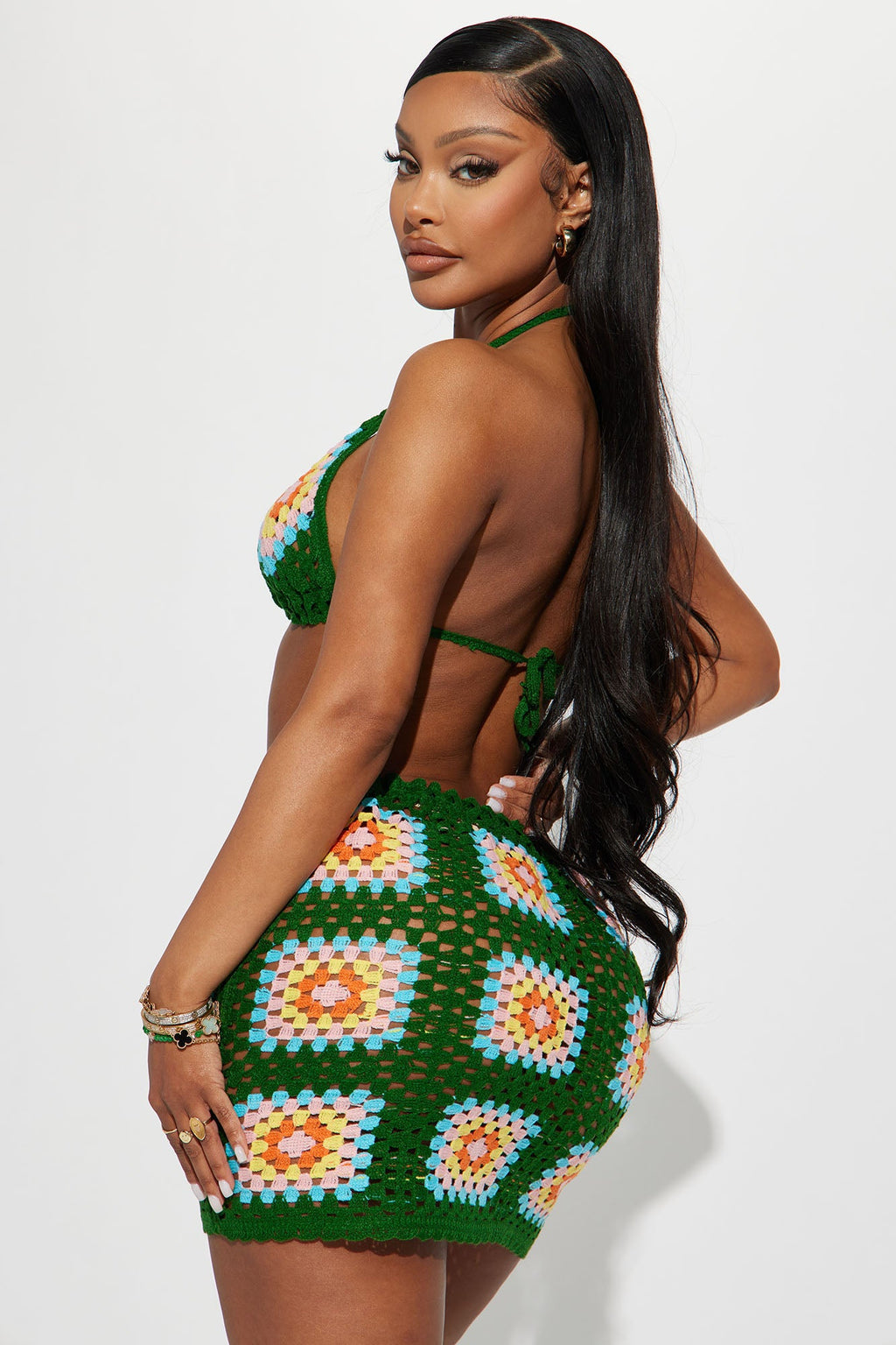 She's Amazing Crochet Skirt Set - Green/combo