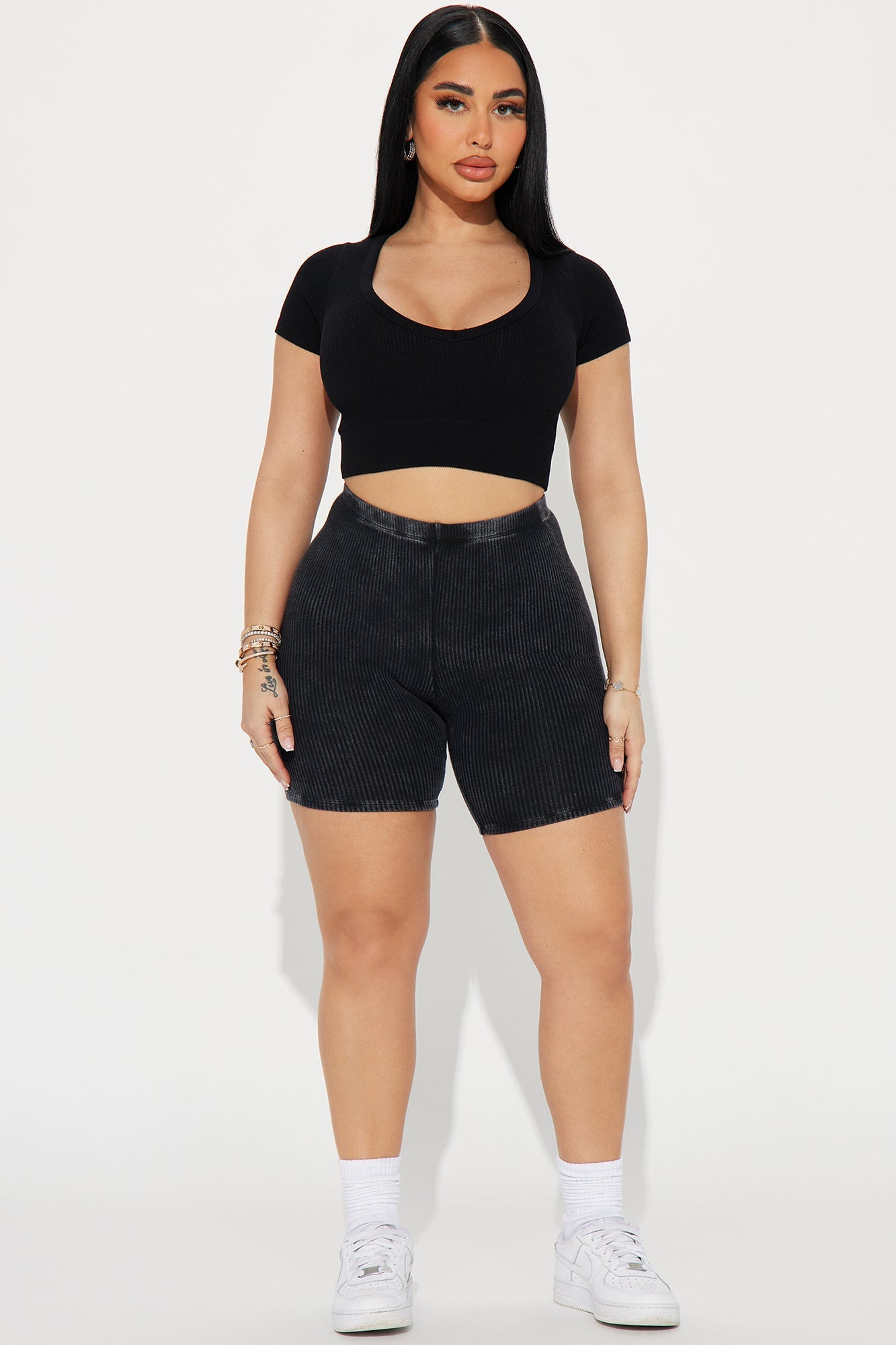 Never Too Late Washed Biker Short - Black