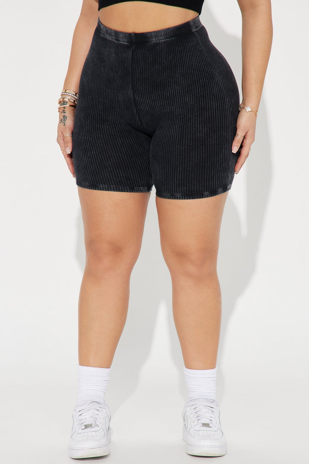 Never Too Late Washed Biker Short - Black