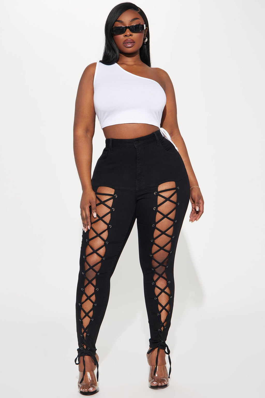Bottle Service Lace Up Skinny Jeans - Black