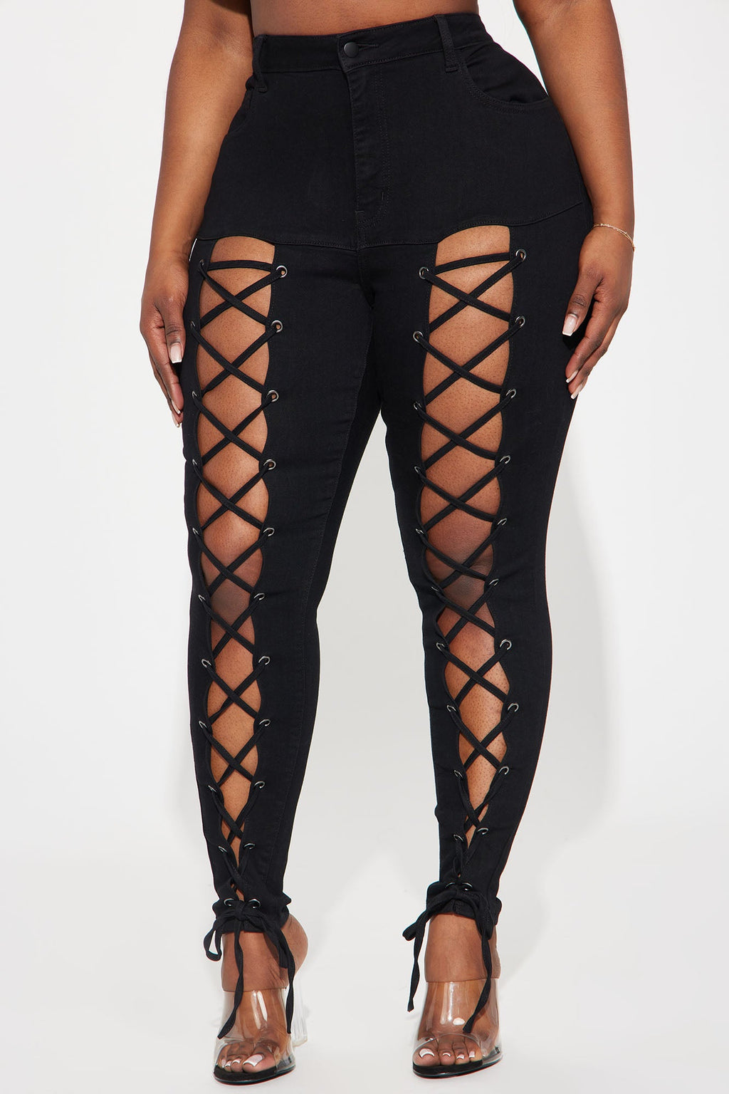Bottle Service Lace Up Skinny Jeans - Black