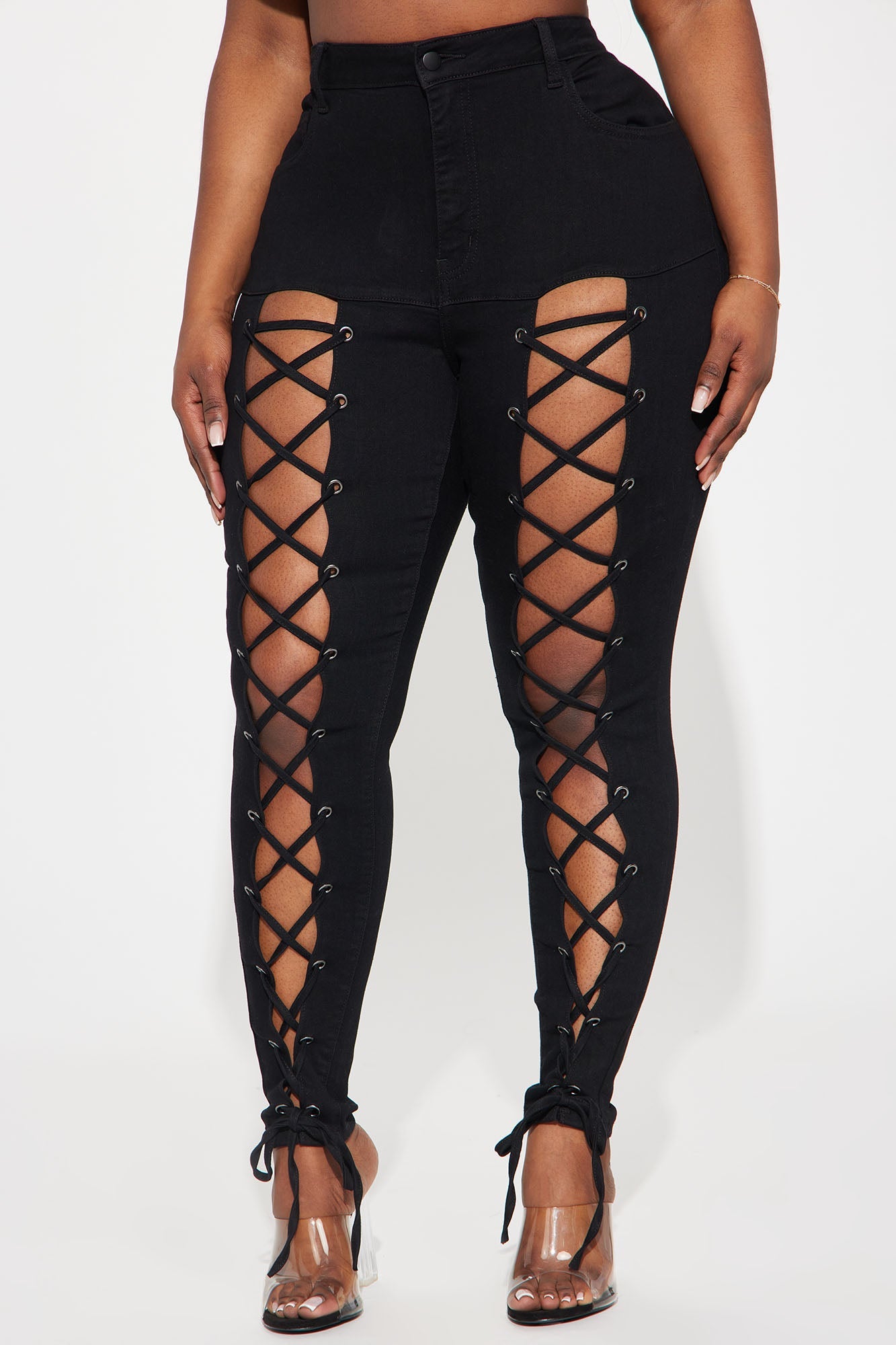 Bottle Service Lace Up Skinny Jeans - Black