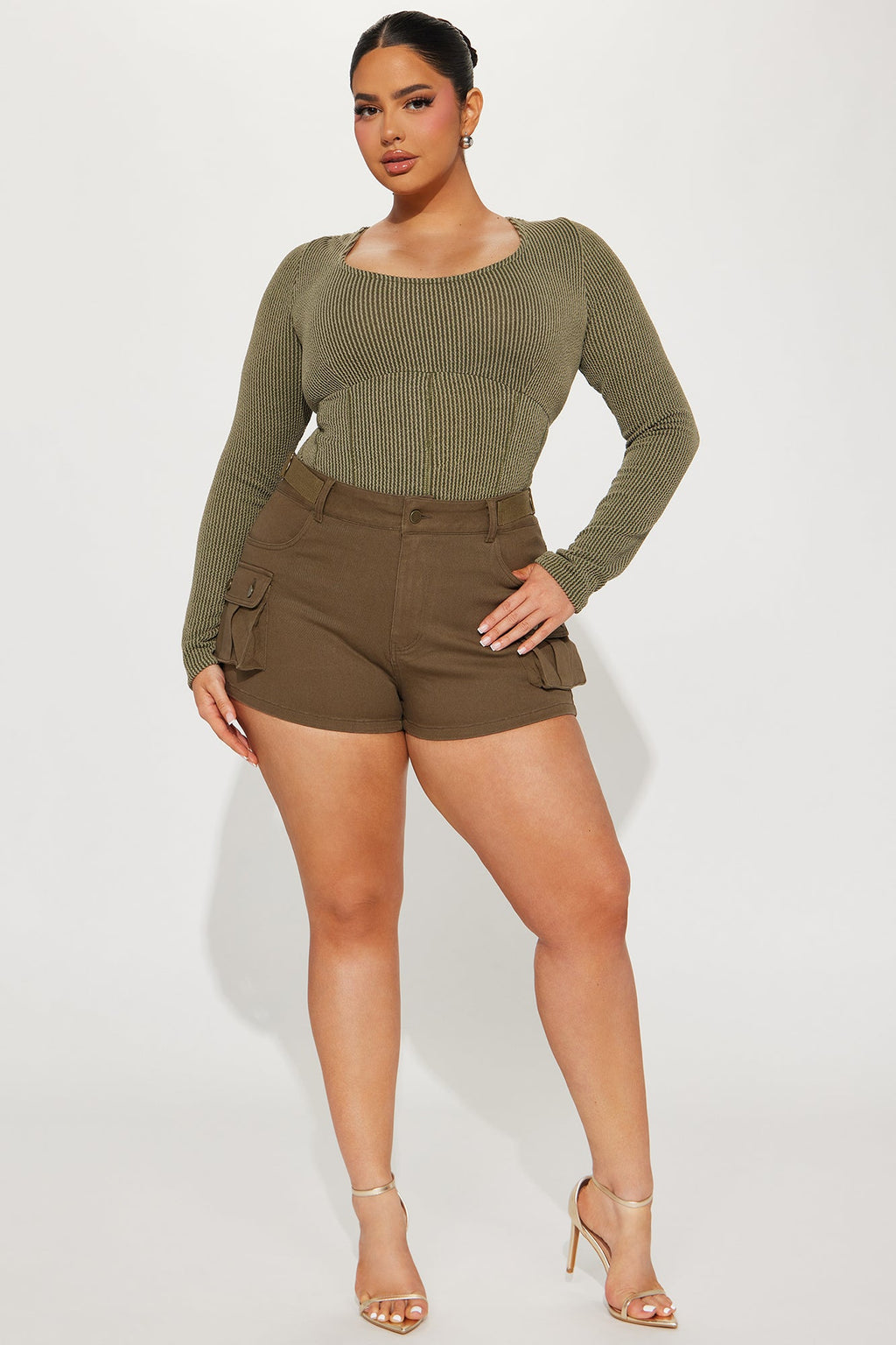 Kara Ribbed Bodysuit - Olive