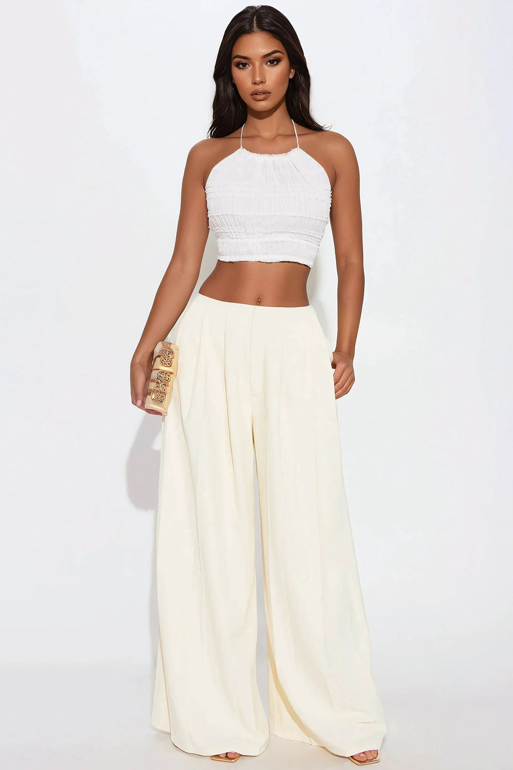 Sweetest Desire Shimmer Halter Top - Cream