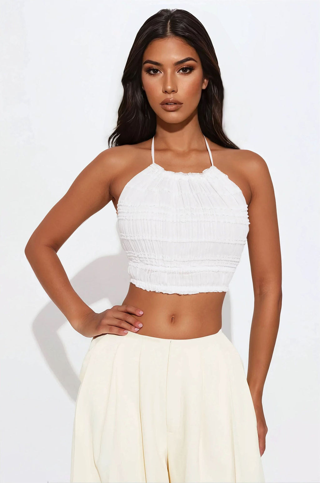 Sweetest Desire Shimmer Halter Top - Cream