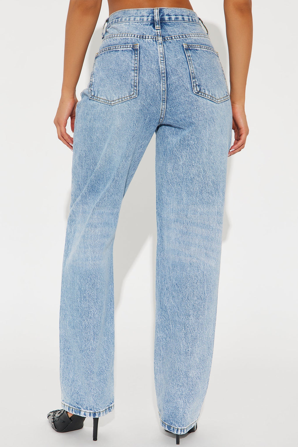 90s Crossover Straight Leg Jeans - Light Blue