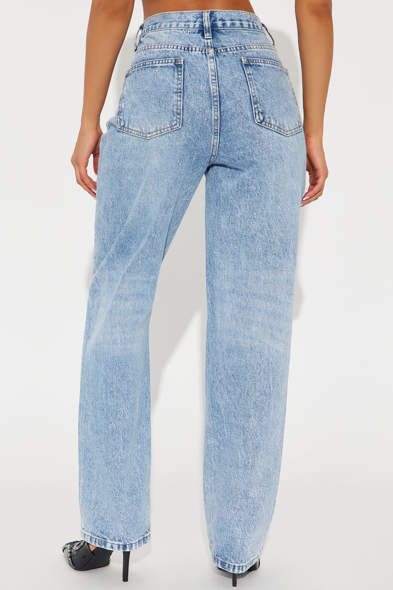 90s Crossover Straight Leg Jeans - Light Blue
