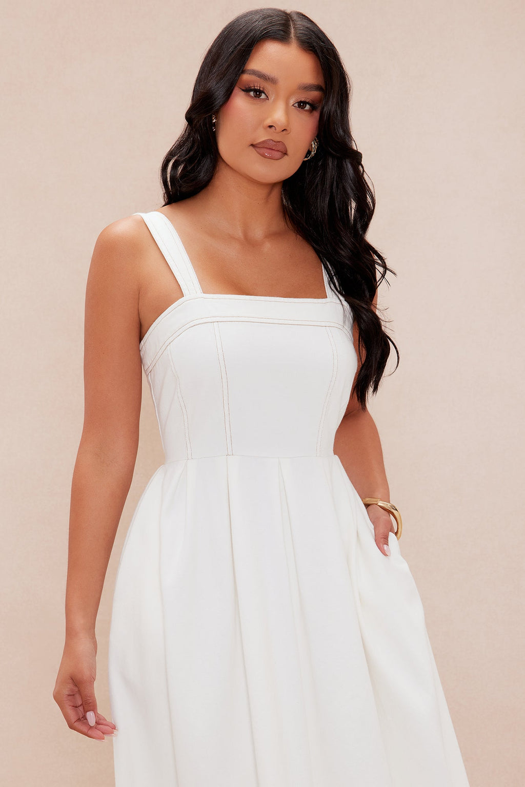 Andreah Denim Maxi Dress - White