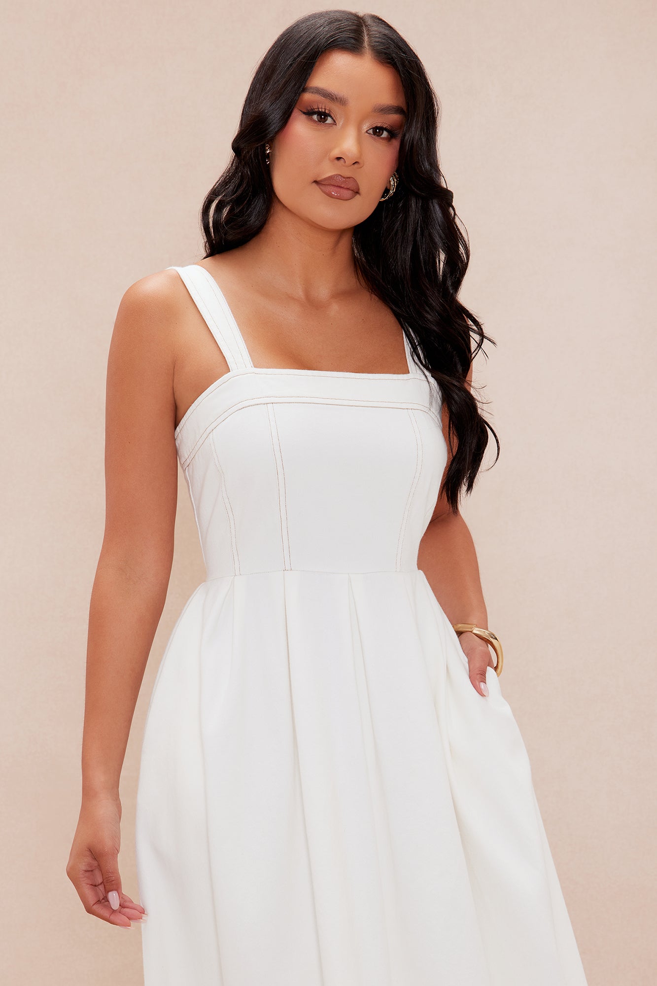 Andreah Denim Maxi Dress - White