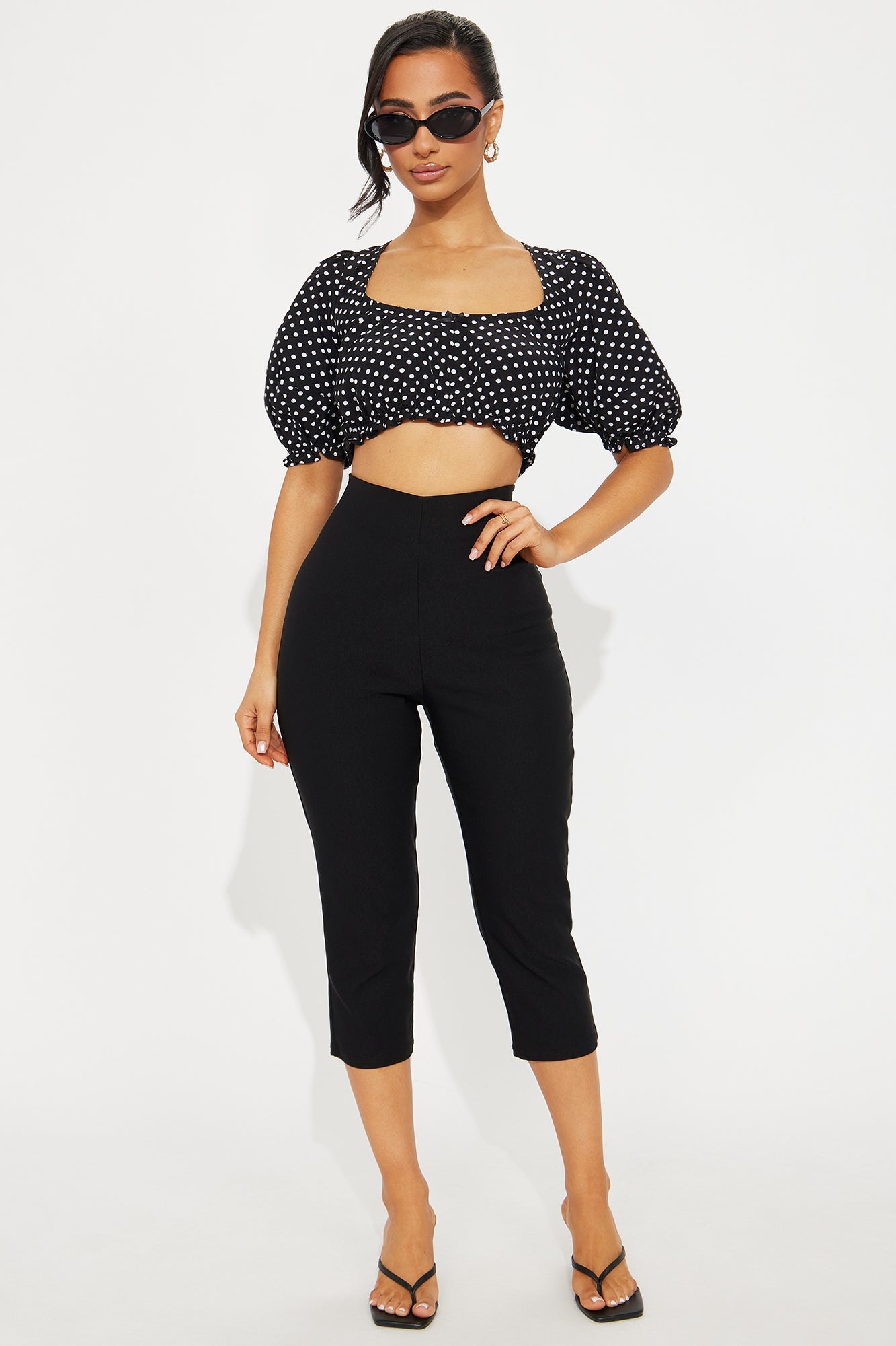 Chloe Polka Dot Cropped Top - Black/White