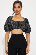 Chloe Polka Dot Cropped Top - Black/White