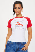 Coastline Delight Raglan Baby Tee - Red/combo