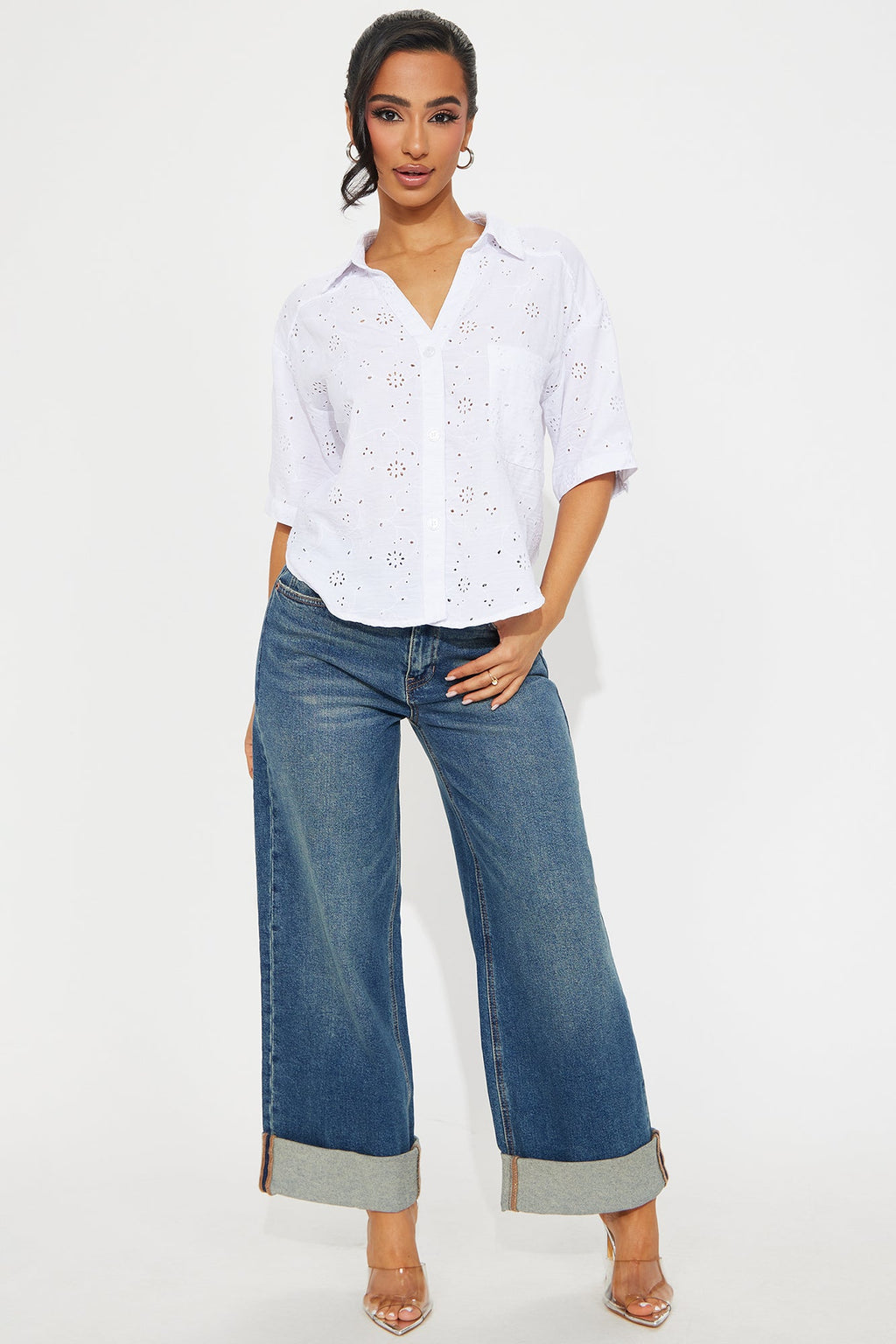 Life Is Breezy Short Sleeve Eyelet Shirt - White