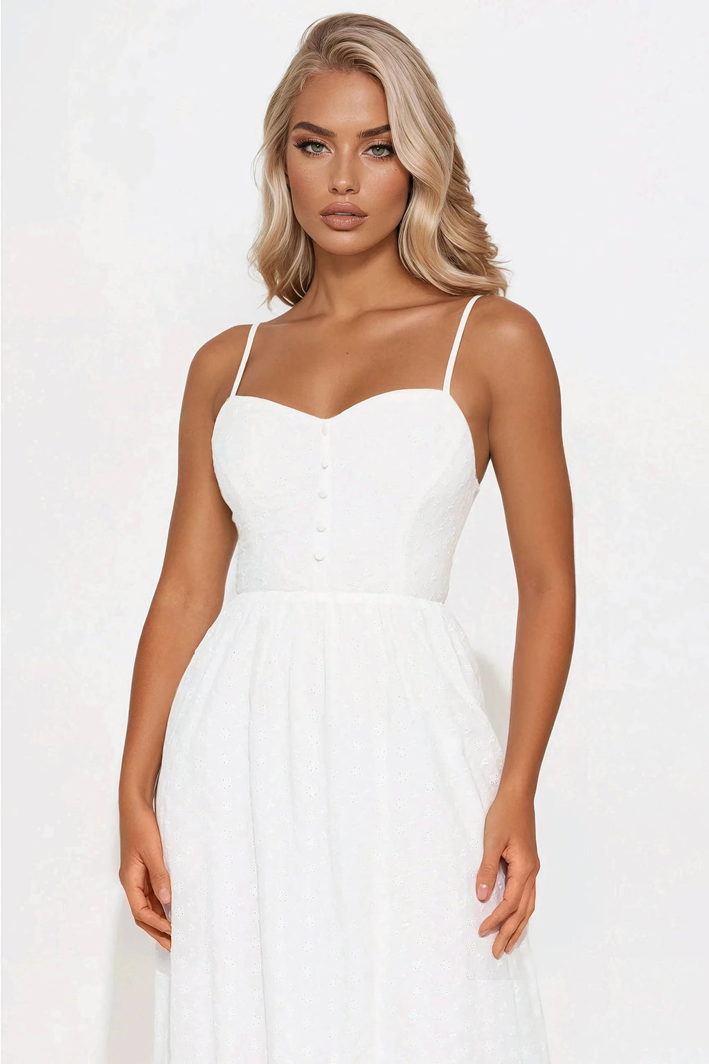 Afternoon Stroll Eyelet Midi Dress - White